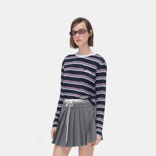 Herlian2026年春季新品条纹撞色女士长袖T恤logo刺绣打底衫 商品图2