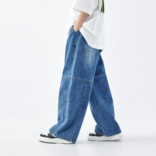【代发】蓝汽水男童长裤青少年阔腿宽松直筒牛仔裤子海军蓝 商品图4