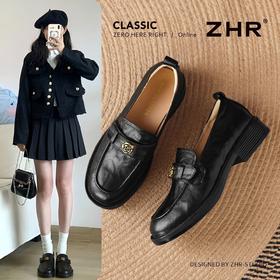 ZHR则则头层羊皮山茶花复古乐福鞋女2026新款舒适柔软平底小皮鞋