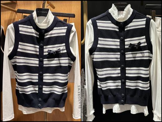 St家新款女士条纹蝴蝶结🎀胸针针织背心小开衫来啦！本季主打薄款小背心，快来省钱！料子绝好！这组纱线，来自于🇯🇵最负盛名的功能纱线供应商， 也同时提供给一线顶奢，依然是老渠道出品！ 商品图0