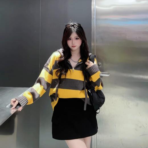 NC连帽抽绳拼色横条纹毛织衫51019 冬季 092924241781 商品图1