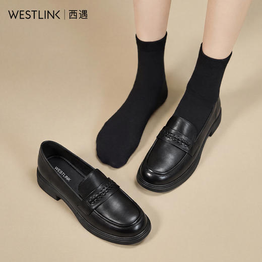 西遇厚底乐福鞋女2026春季新款英伦风小皮鞋一脚蹬黑色通勤单鞋V0166212 商品图1