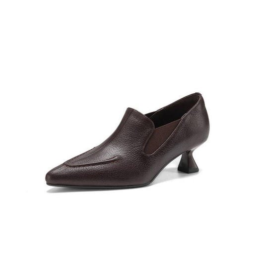 【预售5天】法式真皮尖头深口单鞋中跟粗跟小皮鞋舒适细跟纯色气质鞋&18-858 商品图4