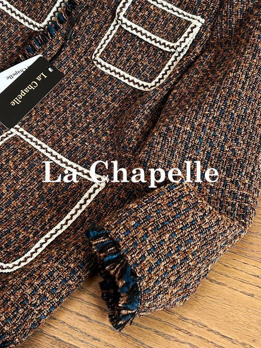 专柜实拍【财阀千金风】拉夏贝尔/La Chapelle轻奢重工！羊毛混纺气质圆领法式撞色粗花呢香风外套 商品图8