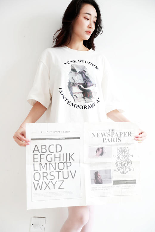 徽标大印花tee，宽松休闲半袖儿。白色图案圆领套头式t恤E012966 商品图10