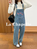 专柜实拍【减龄神器】拉夏贝尔/La Chapelle重磅100棉牛仔背带裤！撞色刺绣蝴蝶宽松显瘦直筒连体裤 商品缩略图1