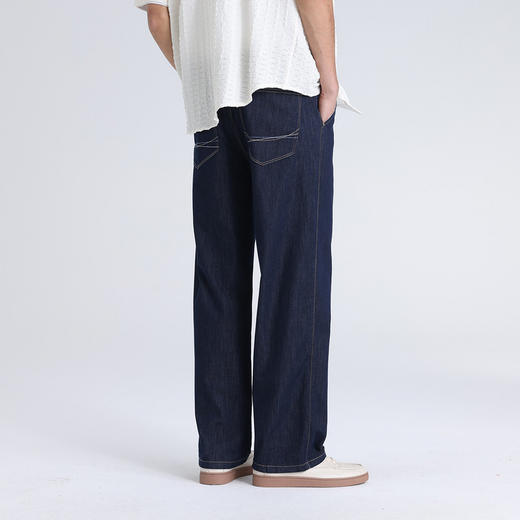 GXG男装【含桑蚕丝】26夏季经典原色水洗松紧腰男式直筒牛仔裤K&C 商品图3