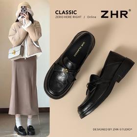ZHR山茶花英伦风复古乐福鞋女鞋2026新款百搭通勤软底中口小皮鞋