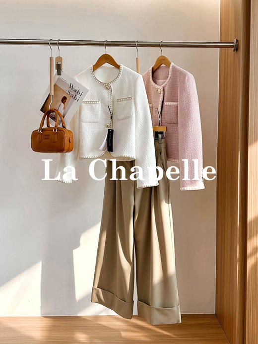 拉夏贝尔/La Chapelle轻奢！绵羊毛混纺气质圆领撞色小香风外套 商品图0