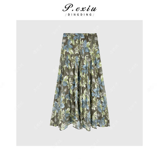 04-1潘依绣丁丁宠粉复古时髦碎花松紧腰系绳半身裙Q8452 商品图0