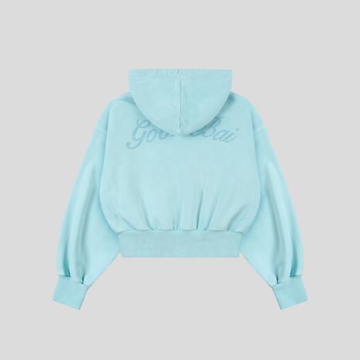 GOODBAI 新款做旧花体印花logo短款连帽长袖拉链外套女 商品图2