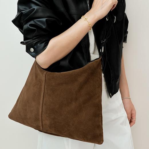 登白DENGBAI 高丝光反绒牛皮配头层牛皮百搭单肩斜挎包9911 商品图1