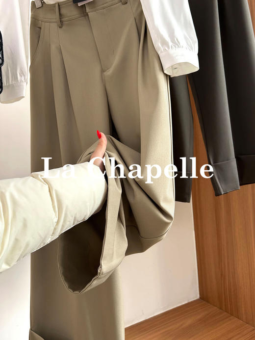 拉夏贝尔/La Chapelle通勤百搭时尚阔腿裤微弹半松紧压褶卷边显瘦休闲裤 商品图6
