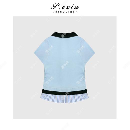 04-1潘依绣丁丁宠粉针梭织拼接撞色翻领短袖开衫Q3640 商品图1