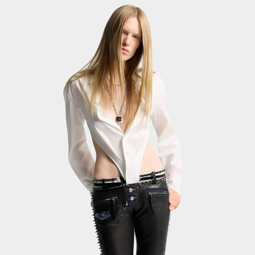 DSQUARED2 女士混纺棉质深V领长袖衬衫 白色 S72DL0779 S44131 100 商品图2