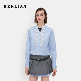 HERLIAN 2026年春季新品波点荷叶边娃娃领设计女士长袖衬衫