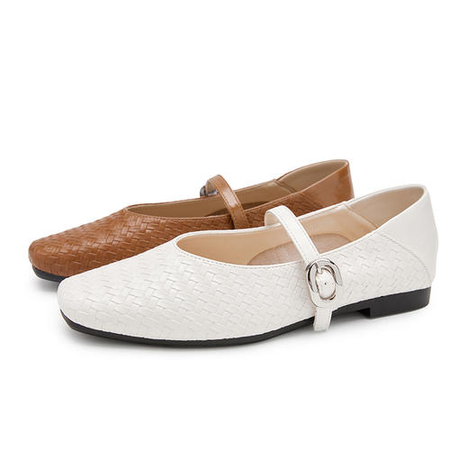 西遇玛丽珍鞋女2026春季新款法式复古编织平底浅口单鞋方头小皮鞋V0166201 商品图4