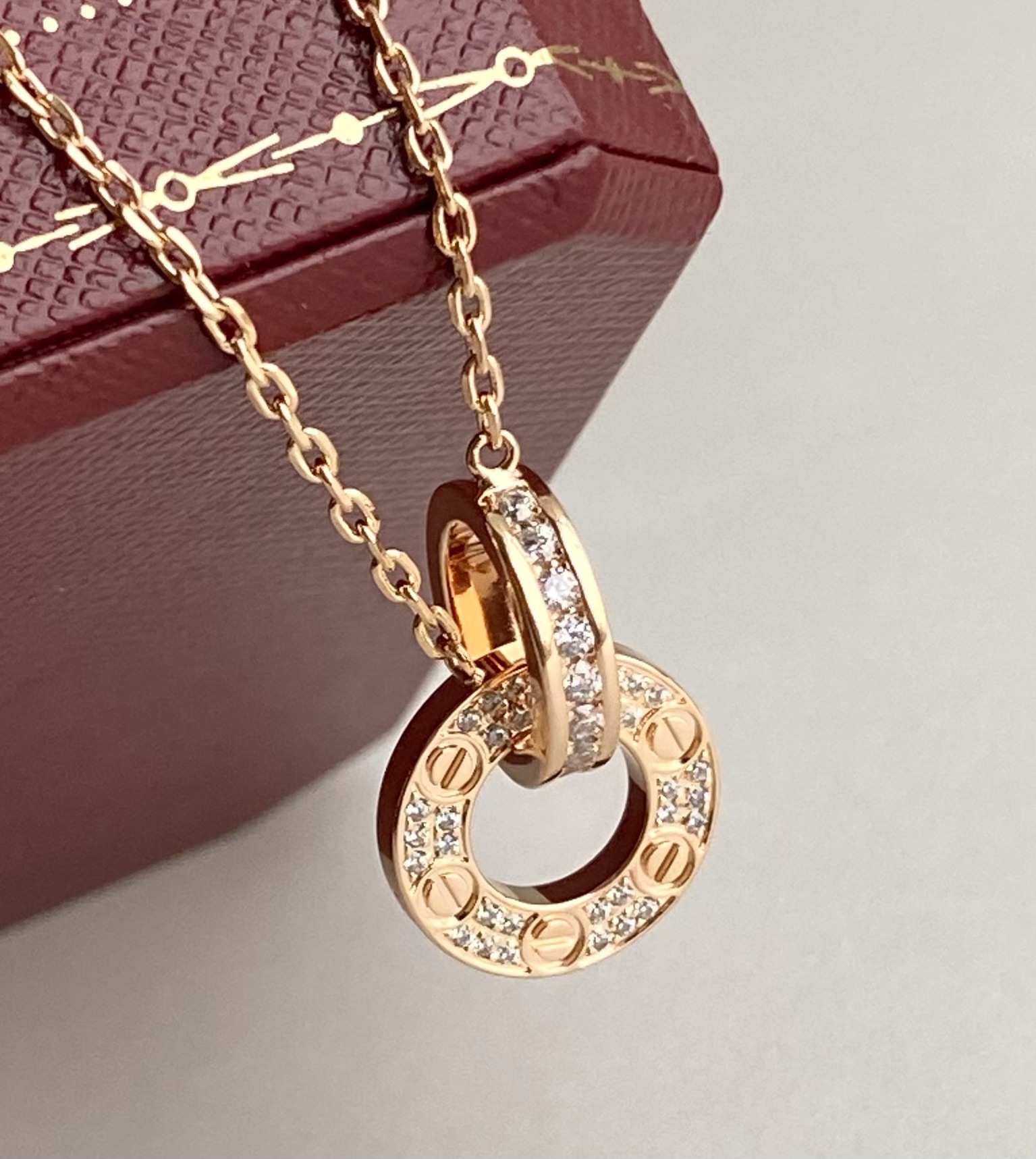 独家对版CNC数控精雕 精工高定 卡地亚Cartier love双环项链 环环相扣、寓意爱情永不分离！随意搭配、超级百搭！