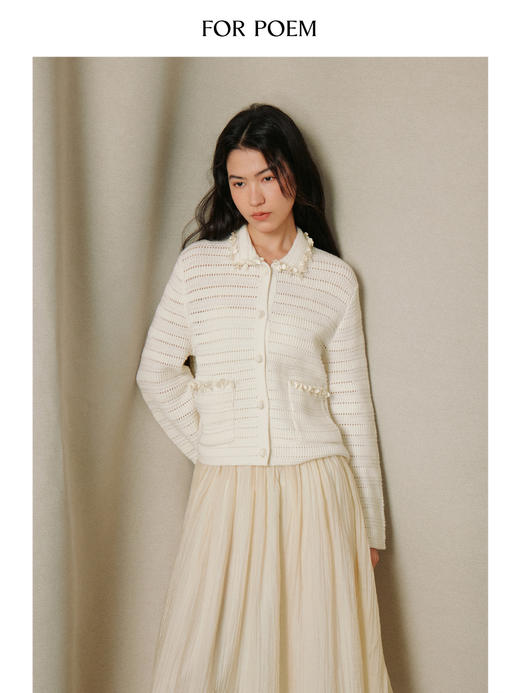 ForPoem 26/SS 原创设计重工花边镂空条纹针织衫女短款开衫外套 商品图1