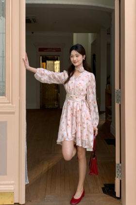 amadella 甜美浪漫玫瑰花碎花收腰连衣裙 22279