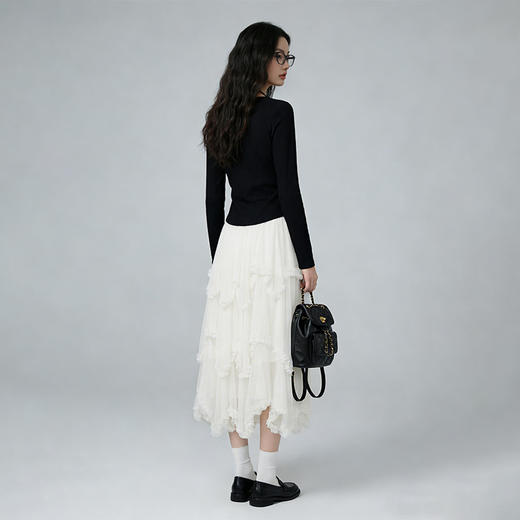 西遇法式不规则荷叶边半身裙女2026年春季新款高腰网纱拼接蛋糕裙E0060121 商品图4