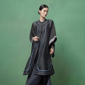 【林栖设计小店】东方雅致|丝麻雪纺三蓝绣花如意纹2026春新款衬衣1961157