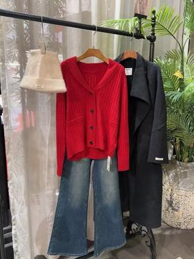 【门店同款】ENJOY冬季“午马”剪刀领长袖针织开衫 169259510