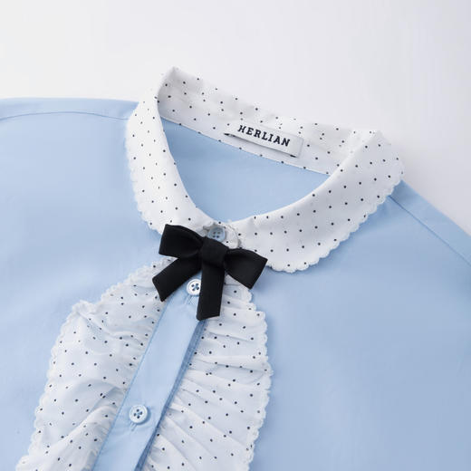 HERLIAN 2026年春季新品波点荷叶边娃娃领设计女士长袖衬衫 商品图3