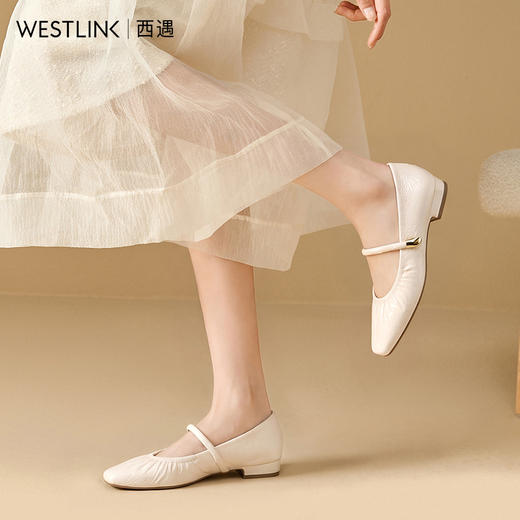 西遇玛丽珍鞋女2026春季新款一脚蹬浅口方头法式褶皱设计低跟单鞋V0166216 商品图3