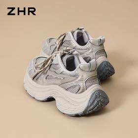 ZHR灰色【增高4cm】老爹鞋透气舒适百搭款26春款透气网面休闲鞋女