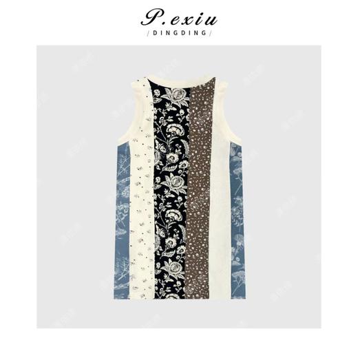 04-3潘依绣丁丁宠粉复古国风撞色提花拼接圆领无袖连衣裙Q5489 商品图1