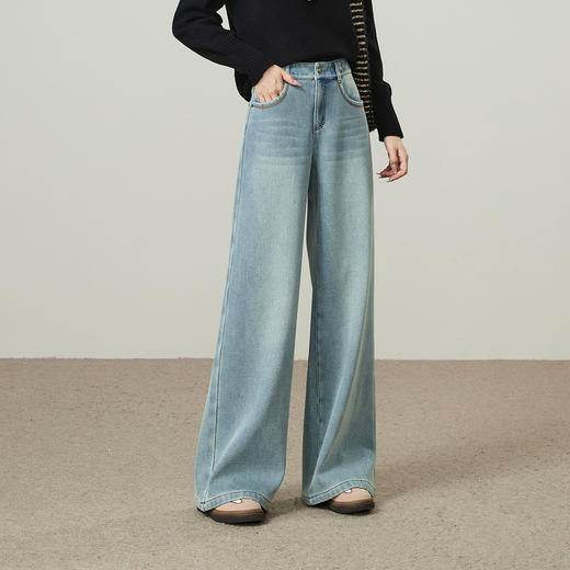 【仿水貂绒-阔腿牛仔裤】逸阳冬加绒加厚保暖遮肉拖地阔腿裤7349V 商品图14