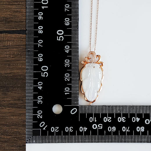 【天然正品】A货翡翠AU750玫瑰金镶天然细腻白色冰种叶子（金枝玉叶）翡翠吊坠项链38.5*17.8*7.4MM（皆取最大值）181125AH45 商品图3