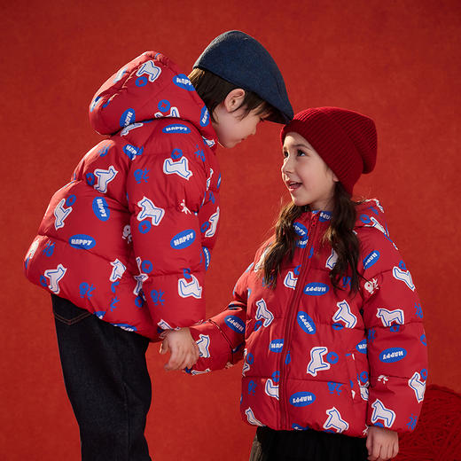 【新年】棉花堂童装儿童红色棉服冬季新款连帽加厚棉袄拜年服外套FA52287 商品图4