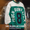 马登工装美式复古球衣风撞色长袖T恤数字圆领套头卫衣外套男款春 商品缩略图4