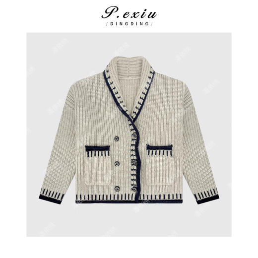 04-4潘依绣丁丁宠粉澳洲羊毛粗针复古慵懒风双排扣针织开衫 L2713 商品图2