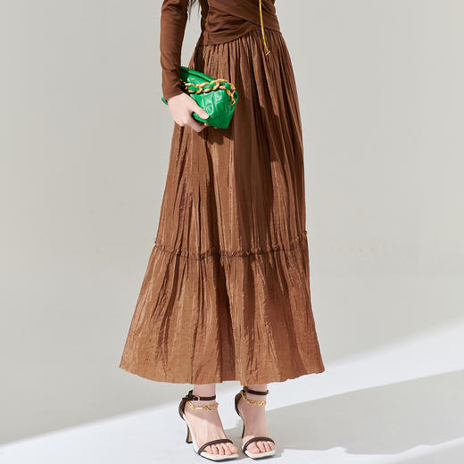 剩L/XL 芳外 松紧腰褶裥伞摆高腰流光蛋糕裙半身裙女0102 商品图2