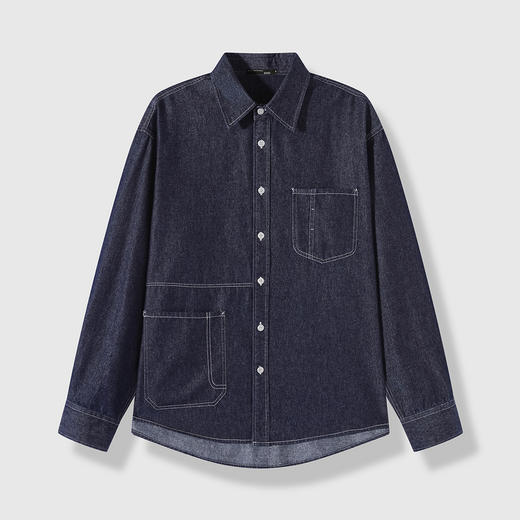 GXG男装26春季时尚翻领复古简约牛仔外套通勤男式长袖休闲衬衫K&C 商品图2