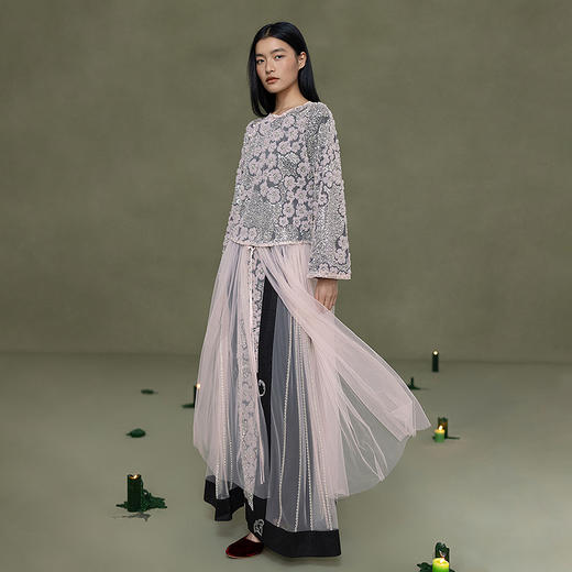 【林栖设计小店】法式刺绣|花朵珠片拼网纱国风2026早春新款衬衣1961028 商品图0