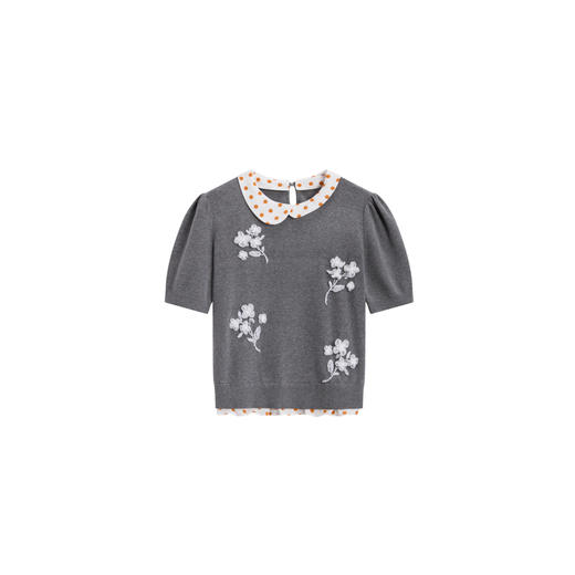 HERLIAN 2026年春季新品波点不对称领钉珠女士短袖套头针织衫 商品图4