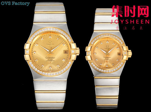 经典传承，卓越新生——欧米茄OVS星座情侣系列 情侣机械腕表 对版摆轮带砝码螺丝 双T黑摆轮 表盘尺寸：男款38mm 女款27mm 商品图1