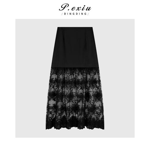 04-1潘依绣丁丁宠粉法式重工钩绳蕾丝拼接半身裙Q19322 商品图1