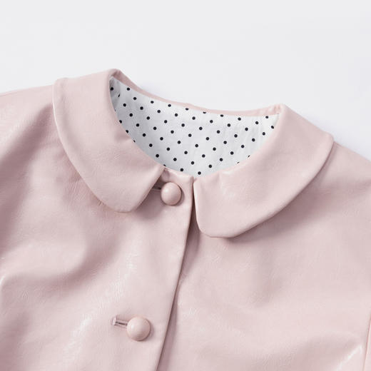 HERLIAN 2026年春季新品掐褶设计粉调皮短款PU皮女士修身外套 商品图3