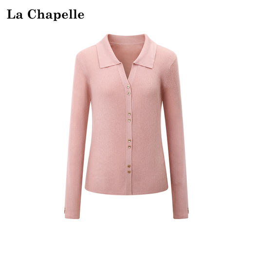 拉夏贝尔/La Chapelle针织开衫2026新款翻领绵羊毛柔软弹力修身显瘦上衣 商品图0