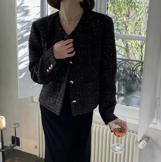 重磅渠道    linton金扣粗花呢   黑金短款粗花呢   羊毛棉真丝 商品图0