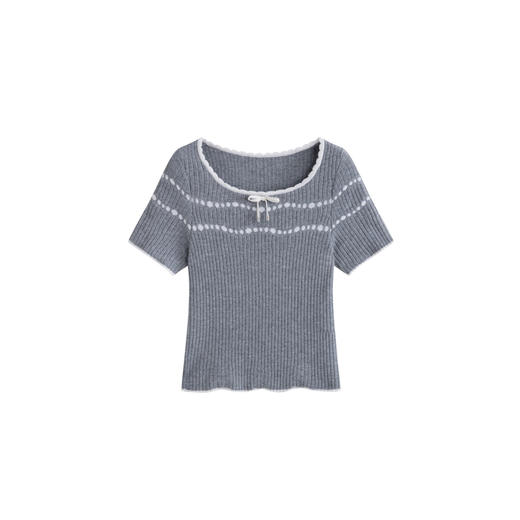 HERLIAN 2026年春季新品蝴蝶结装饰女士波点短袖修身针织衫 商品图4