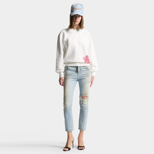 DSQUARED2 女士字母徽标贴片做旧休闲牛仔裤 浅蓝色 S75LB1145 D30011 470 商品图2