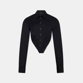 DSQUARED2 女士混纺棉质深V领长袖衬衫 黑色 S72DL0779 S44131 900