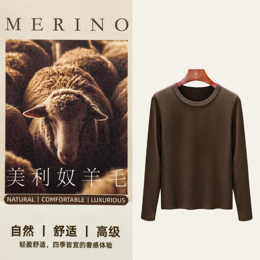 「自j」全新升级【铂金会员128/天猫169/差价41】(72139)洛诗琳含羊毛打底衫2026春季新款圆领正肩显瘦长袖T恤女 商品图1