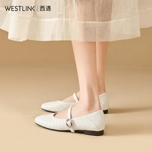 西遇玛丽珍鞋女2026春季新款法式复古编织平底浅口单鞋方头小皮鞋V0166201 商品图3